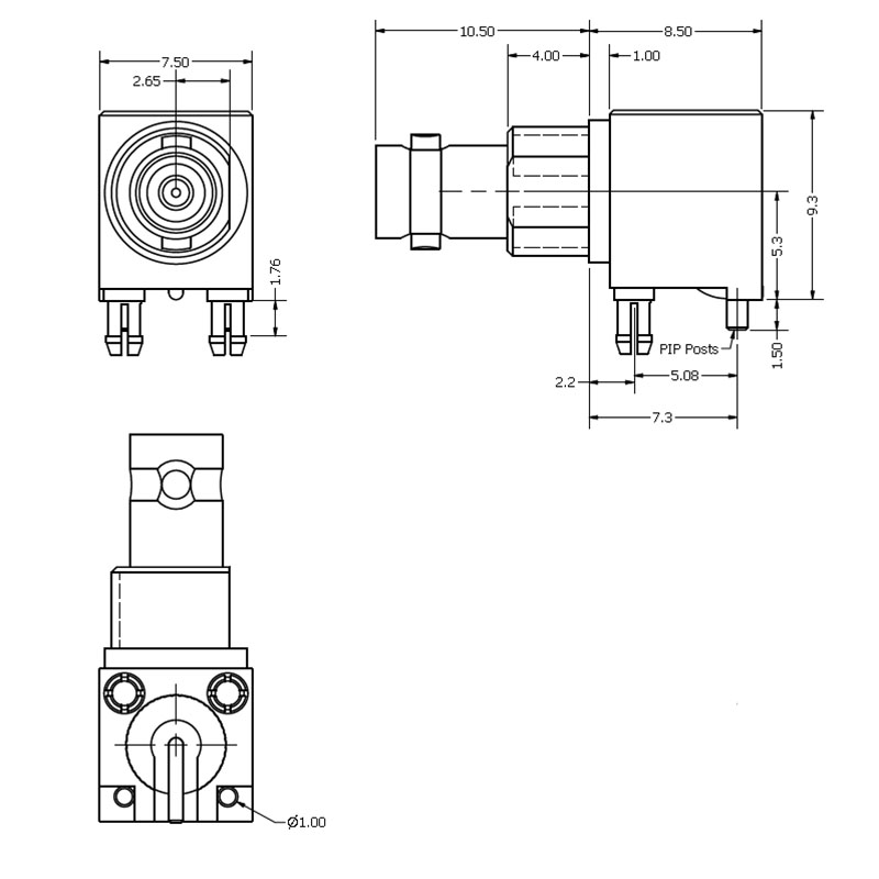 12GHz Right Angled Surface Mount Micro BNC Socket (for automatic